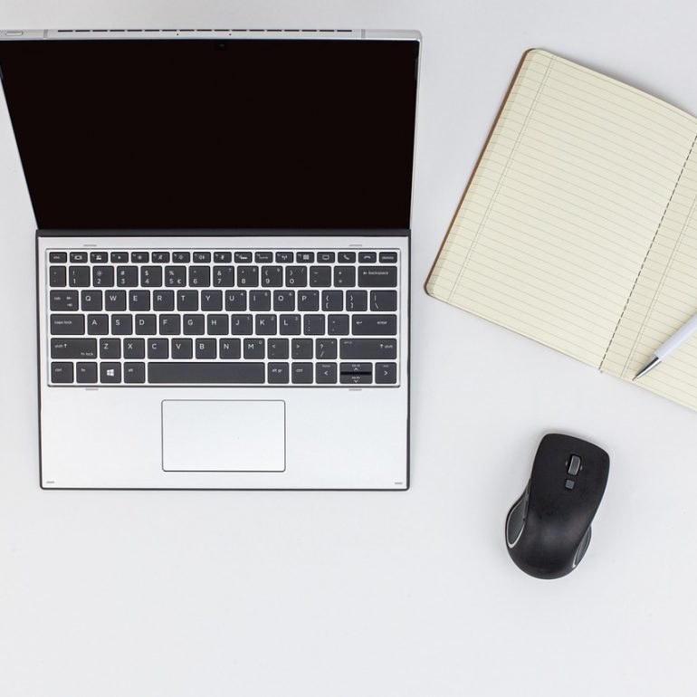 laptop, mobile phone, notepad